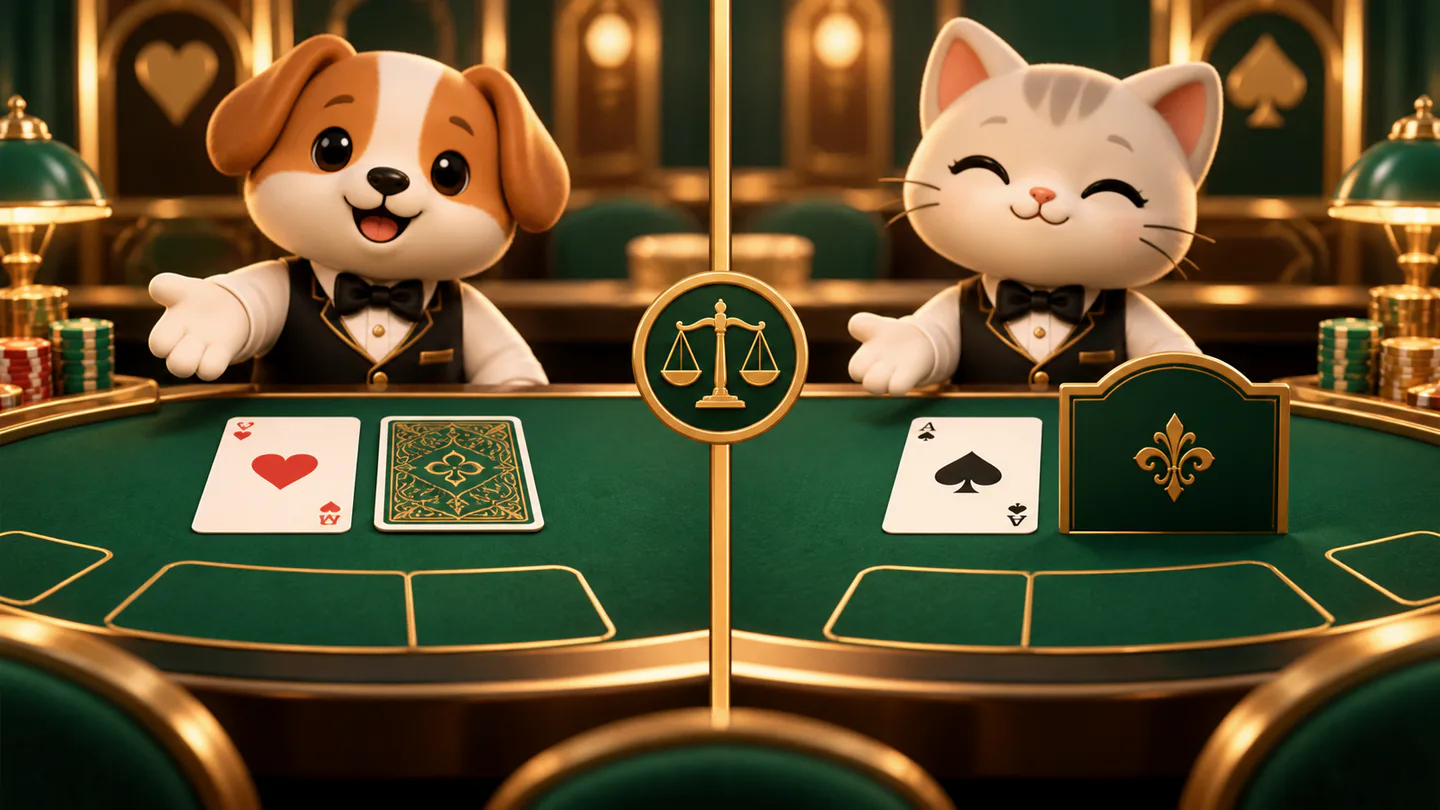 A split view comparing the dealer card arrangements used in Pontoon and Blackjack