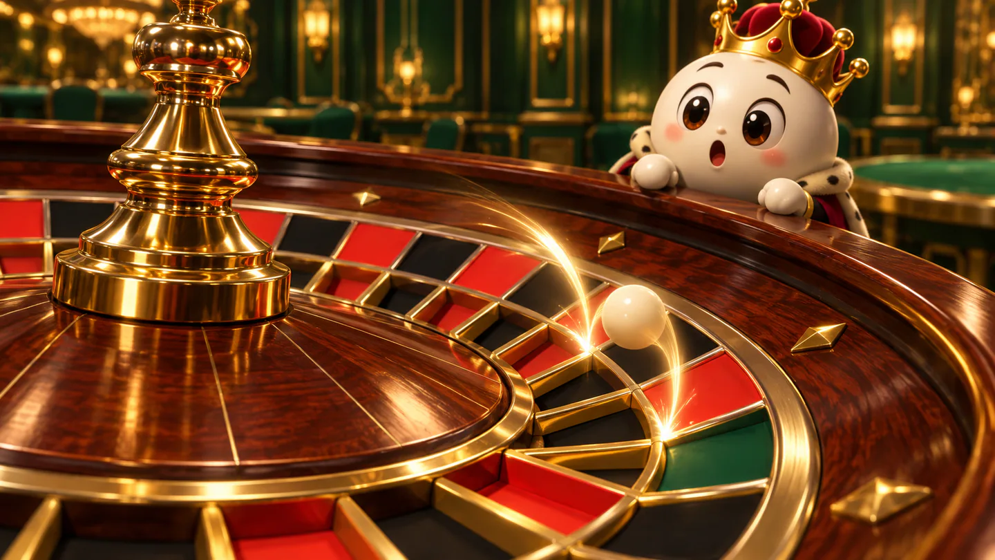 An ivory roulette ball bouncing across golden frets toward its final pocket