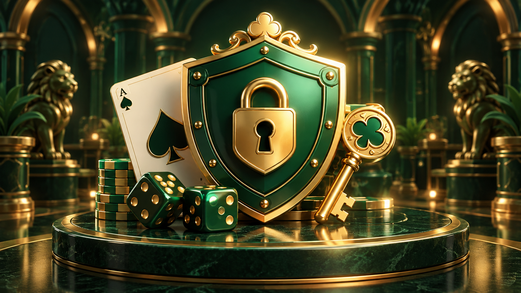 Emerald shield and lock protecting a casino gaming account