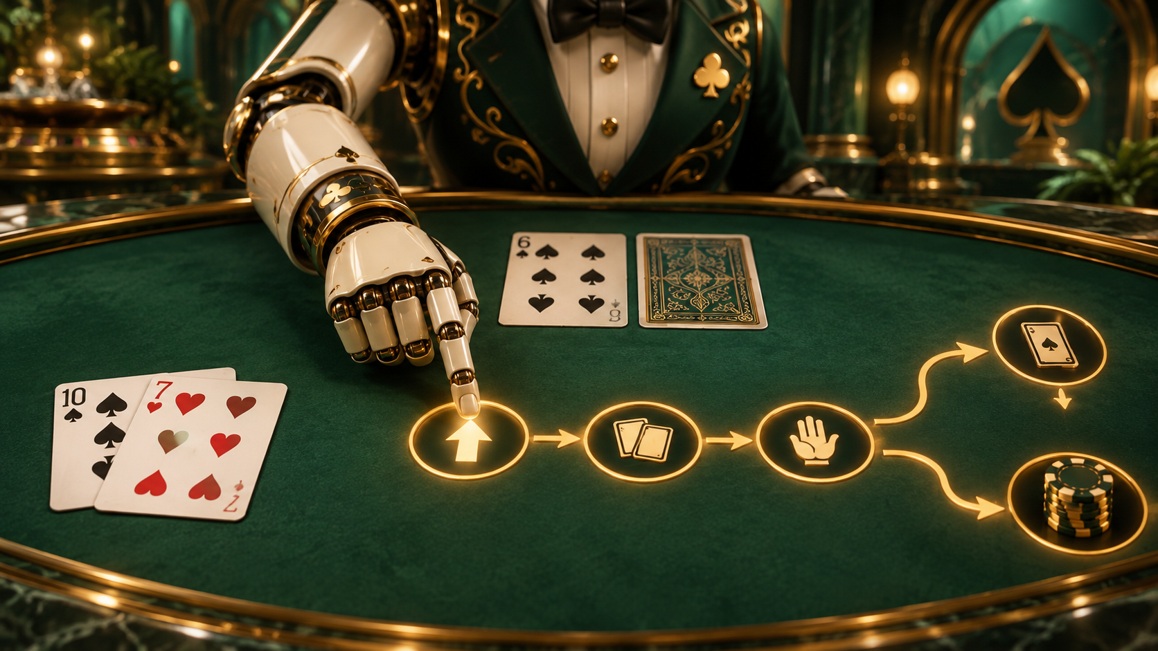 Mechanical blackjack dealer following a fixed decision path