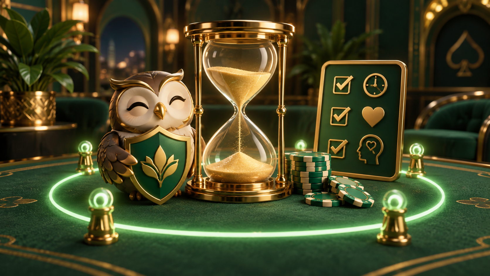 Hourglass and checklist representing responsible gambling limits