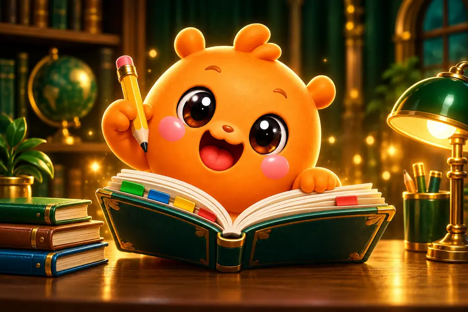 An orange monster reading a book